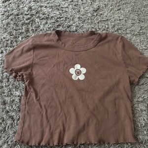 PacSun Brown T-Shirt with Smiley Flower